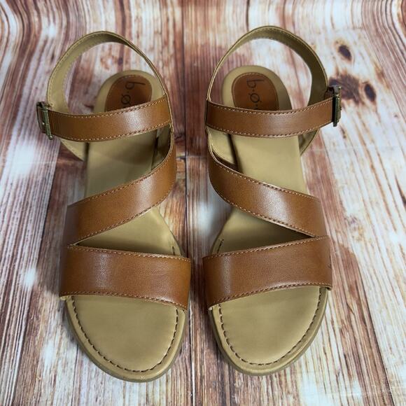 BOC Block Low Heel Sandal Womens Size 8 Brown Leather Ankle Strap Open Toe Shoes - Picture 3 of 10